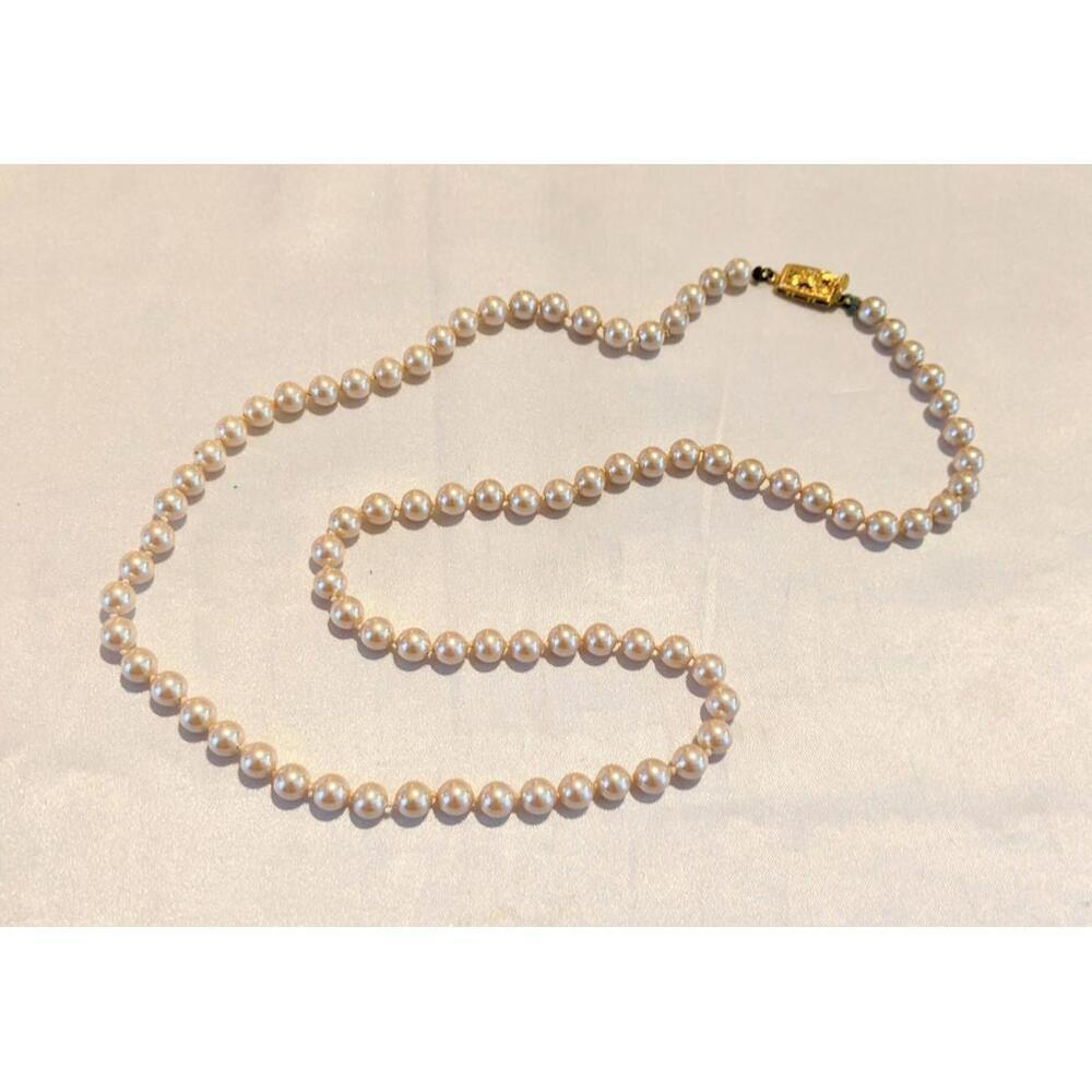 Vintage MONET Glossy Champagne Simulated Pearl Necklace Single Strand 24"